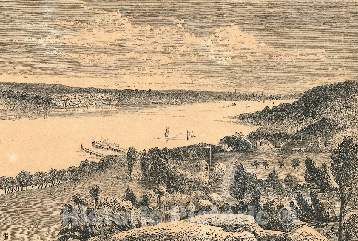 Art Print : c.1760 , View of The Hudson from Flat Rock, Fort Lee, with New York City in The Distance. - Vintage Wall Art