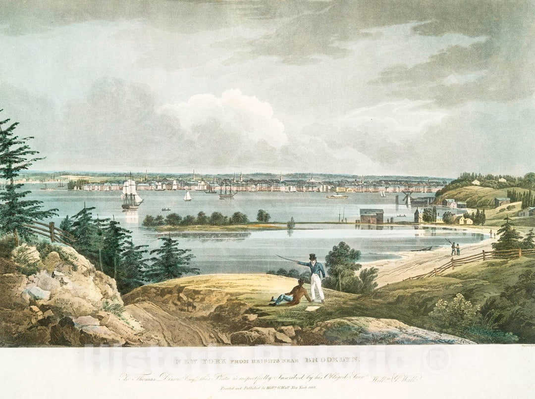 Art Print : 1823, New York from Heights Near Brooklyn. - Vintage Wall Art