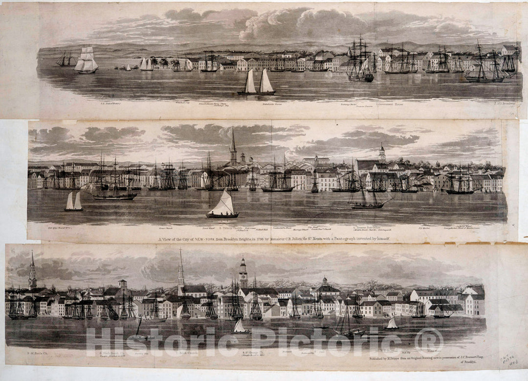 Art Print : 1850, A View of The City of New-York from Brooklyn Heights, in 1798. - Vintage Wall Art