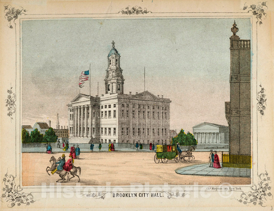 Art Print : 1852, Brooklyn City Hall. - Vintage Wall Art