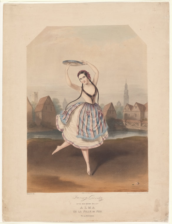 Art Print : Fanny Cerrito [Facsimile Signature] in The New Grand Ballet Alma; ou La fille du feu, no. 1, La Bohemienne, 1842 - Vintage Wall Art