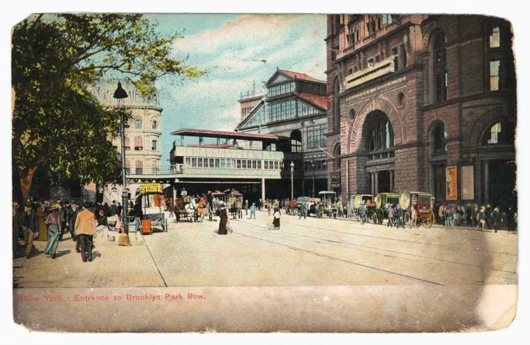 Art Print : New York - Entrance to Brooklyn Park Row, 1911 - Vintage Wall Art