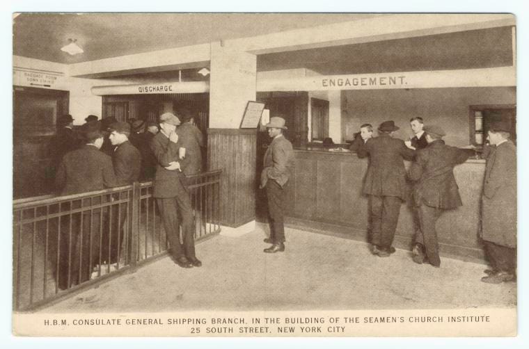 Art Print : H.B.M. Consulate General Shipping Branch, in The Building of The Seamen's Church Institute 25 South Street, New York City, 1915 - Vintage Wall Art