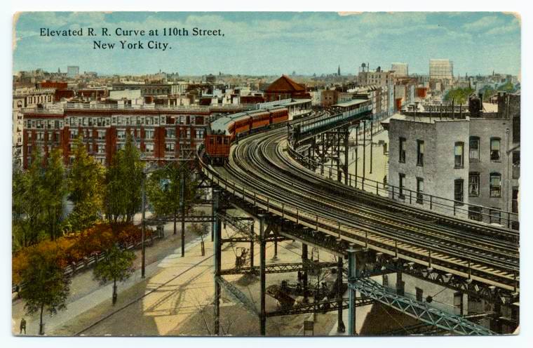 Art Print : Elevated R. R. Curve at 110th Street, New York City, 1919 - Vintage Wall Art