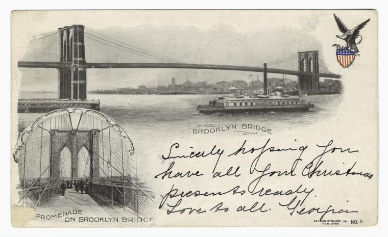 Art Print : Brooklyn Bridge ; Promenade on Brooklyn Bridge, 1902 - Vintage Wall Art