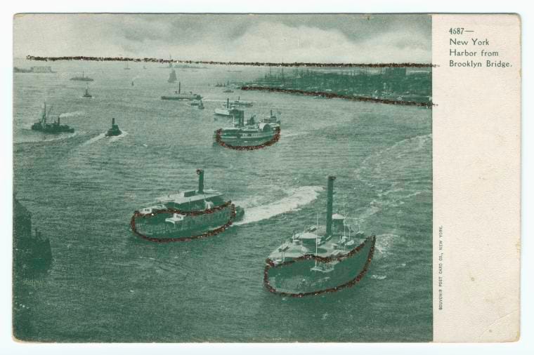 Art Print : New York Harbor from Brooklyn Bridge, 1908 - Vintage Wall Art