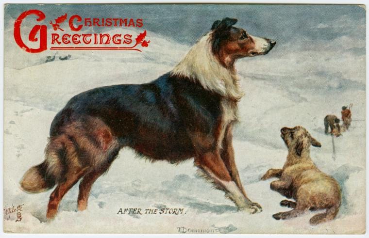 Art Print : Christmas Greetings, 1909 - Vintage Wall Art