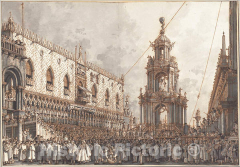 Art Print : Canaletto, The GiovedÃ¬ Grasso Festival Before The Ducal Palace in Venice, c.1766 - Vintage Wall Art