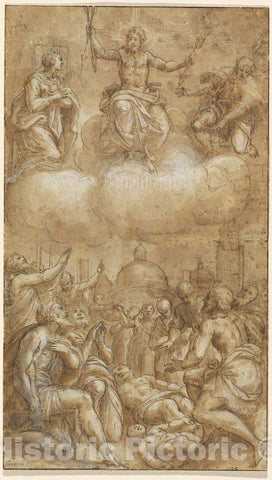 Art Print : Lattanzio Gambara, Plague Victims Pleading for Help from Christ, The Virgin, and Saint Roch, c.1570 - Vintage Wall Art