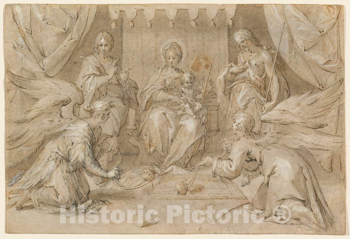 Art Print : Hans von Aachen, The Madonna Enthroned with Saint John The Baptist and Saint John The Evangelist, 1589 - Vintage Wall Art