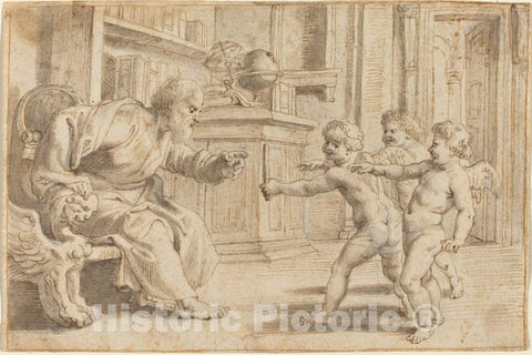 Art Print : Sir Peter Paul Rubens, Putti Testing a Man's Perception of Depth, c. 1613 - Vintage Wall Art