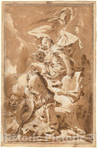 Art Print : Giovanni Battista Tiepolo, Saint Jerome in The Desert Listening to The Angels, c. 1732 - Vintage Wall Art