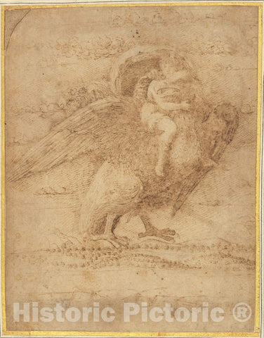 Art Print : Bellini, or Mantegna, Jupiter and Ganymede Above an Extensive Landscape, 1490s - Vintage Wall Art