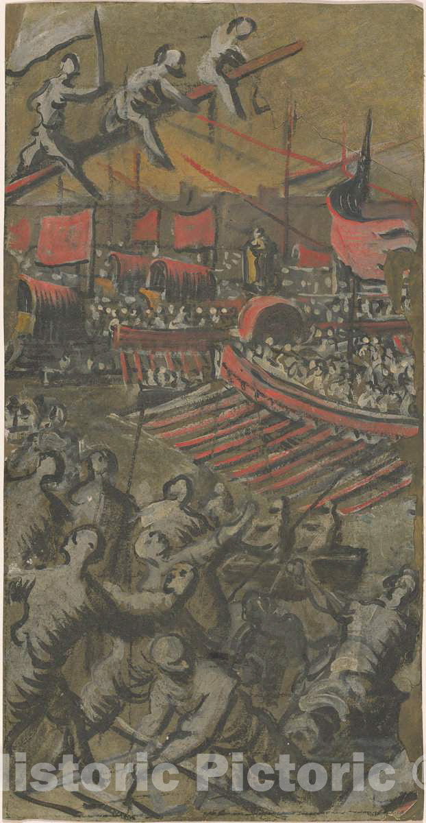 Art Print : Domenico Tintoretto, Venetian Ships Attacking Constantinople, c.1602 - Vintage Wall Art