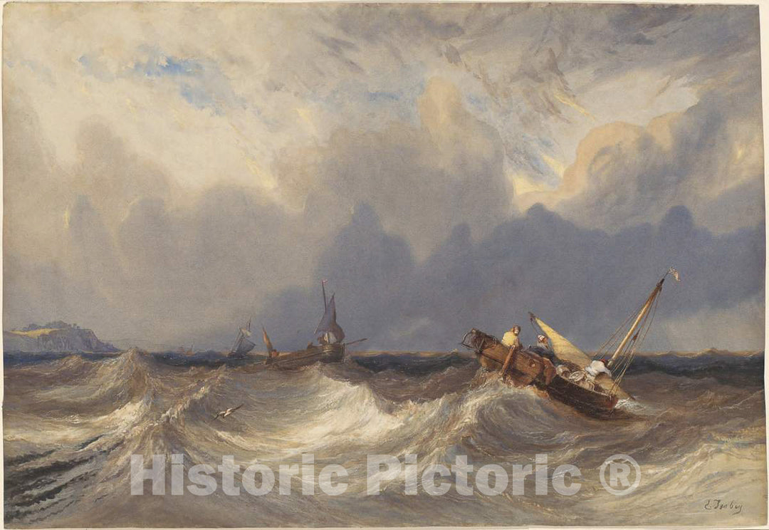 Art Print : EugÃ¨ne Isabey, Fishing Boats Tossed Before a Storm, c. 1840 - Vintage Wall Art