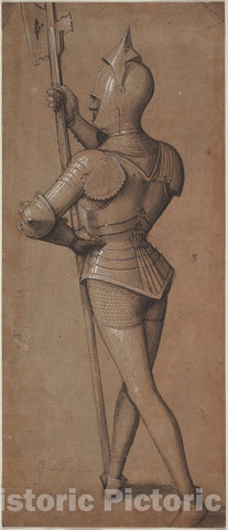 Art Print : Swabian School, Knight in Armor, Holding a Halberd, c. 1500 - Vintage Wall Art