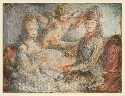 Art Print : Gabriel Jacques de Saint-Aubin, Louis XVI and Marie-Antoinette Crowned by Love, 1775 - Vintage Wall Art