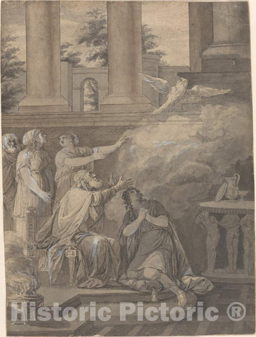 Art Print : Jacques-FranÃ§ois Le Barbier I, Pallas Athene in The Form of a Bird Leaving Nestor and Telemachus, c. 1780 - Vintage Wall Art