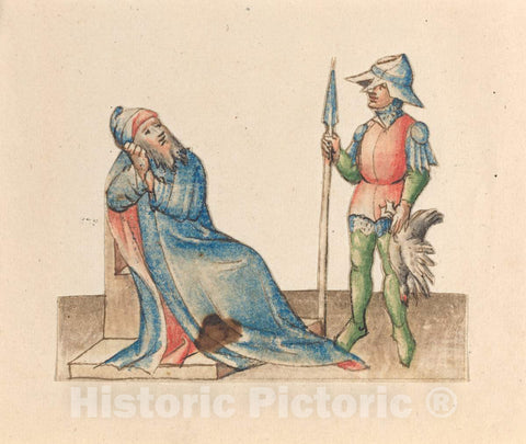 Art Print : Seated Old Man and Standing Soldier, c.1425 - Vintage Wall Art