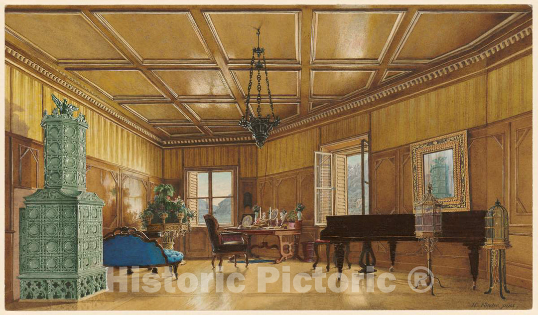 Art Print : Heinrich von FÃ¶rster, The Music Room of Archduchess Margarete, Princess of Saxony, in Schloss Ambras, 1870s - Vintage Wall Art