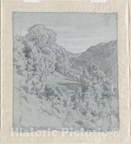 Art Print : Flandrin, Sunlit Trees in a Valley Near Lacoux, 1840 - Vintage Wall Art