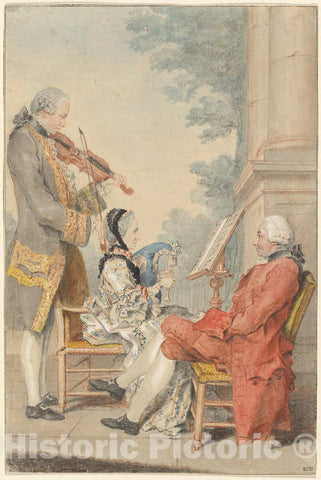 Art Print : Louis Carrogis, Monsieur and Madame Blizet with Monsieur Le Roy The Actor, c. 1765 - Vintage Wall Art