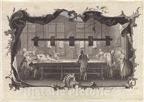 Art Print : Johann Esaias Nilson, Ladies and Gentlemen Playing Billiards, 1756 - Vintage Wall Art