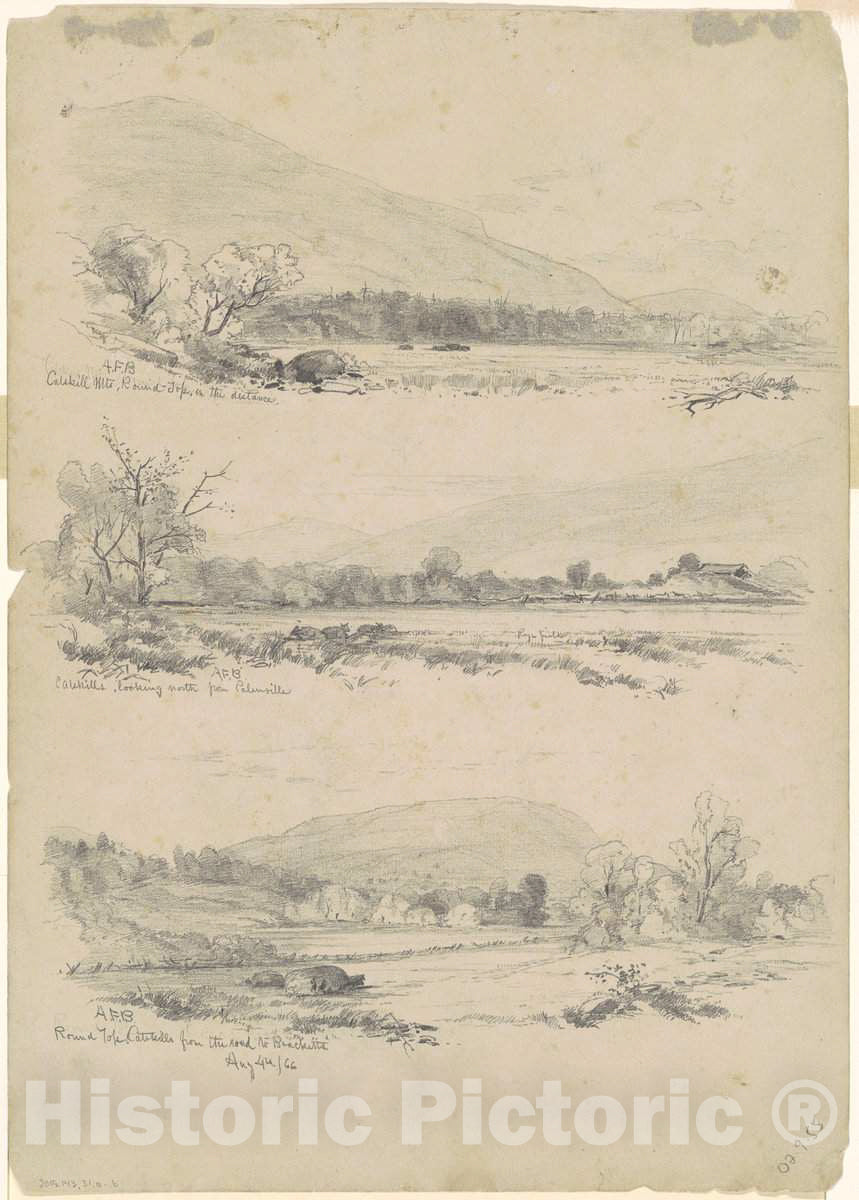 Art Print : Andrew Fisher Bunner, Catskill Mountains, Round-Top in The Distance; Catskills Looking North from Palenville, 1866 - Vintage Wall Art