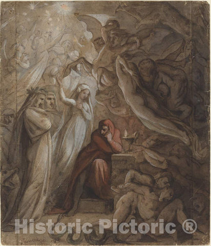 Art Print : Jacques FeuchÃ¨re, Dante Meditating on The Divine Comedy, 1843 - Vintage Wall Art