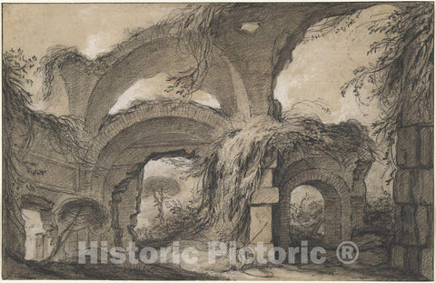 Art Print : Charles Michel-Ange Challe, Arches of The Larger Baths at Hadrian's Villa, c. 1748 - Vintage Wall Art