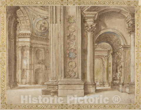 Art Print : The Interior of Saint Peter's, Rome, First Quarter 17th Century - Vintage Wall Art