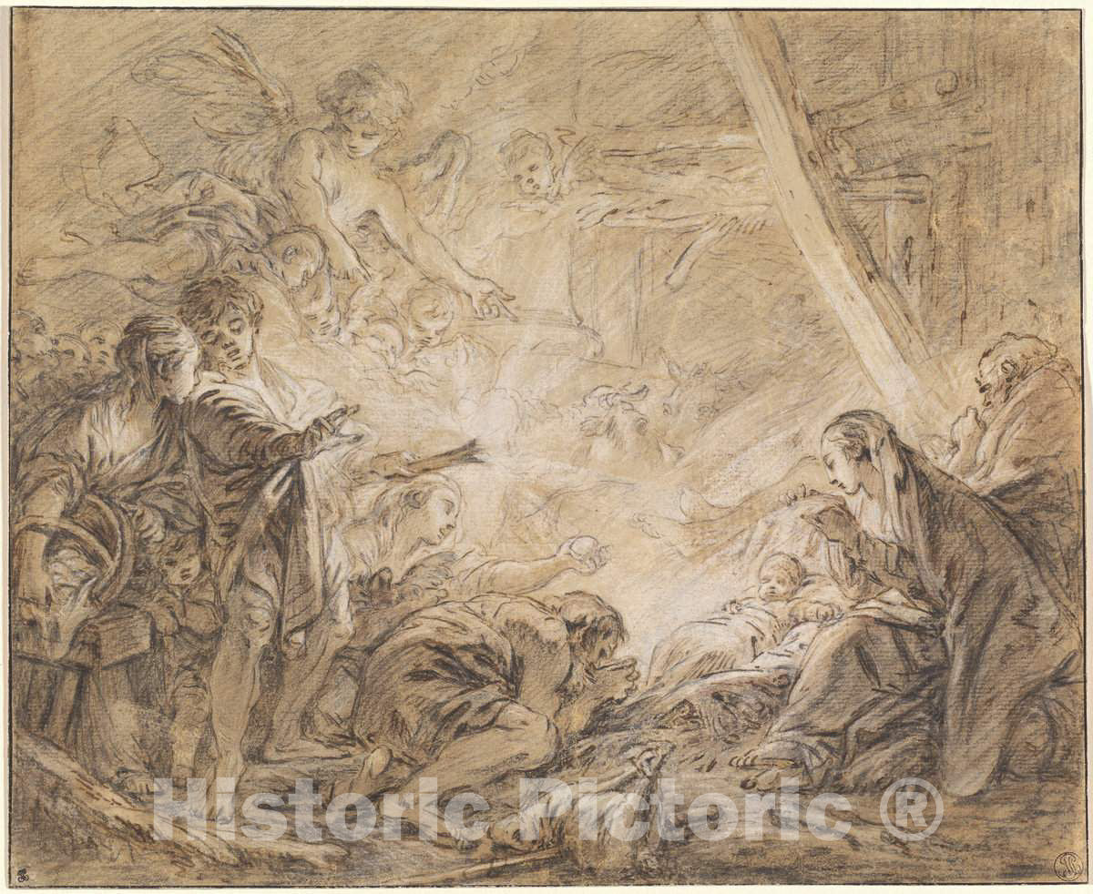 Art Print : FranÃ§ois Boucher, The Adoration of The Shepherds, c.1759 - Vintage Wall Art