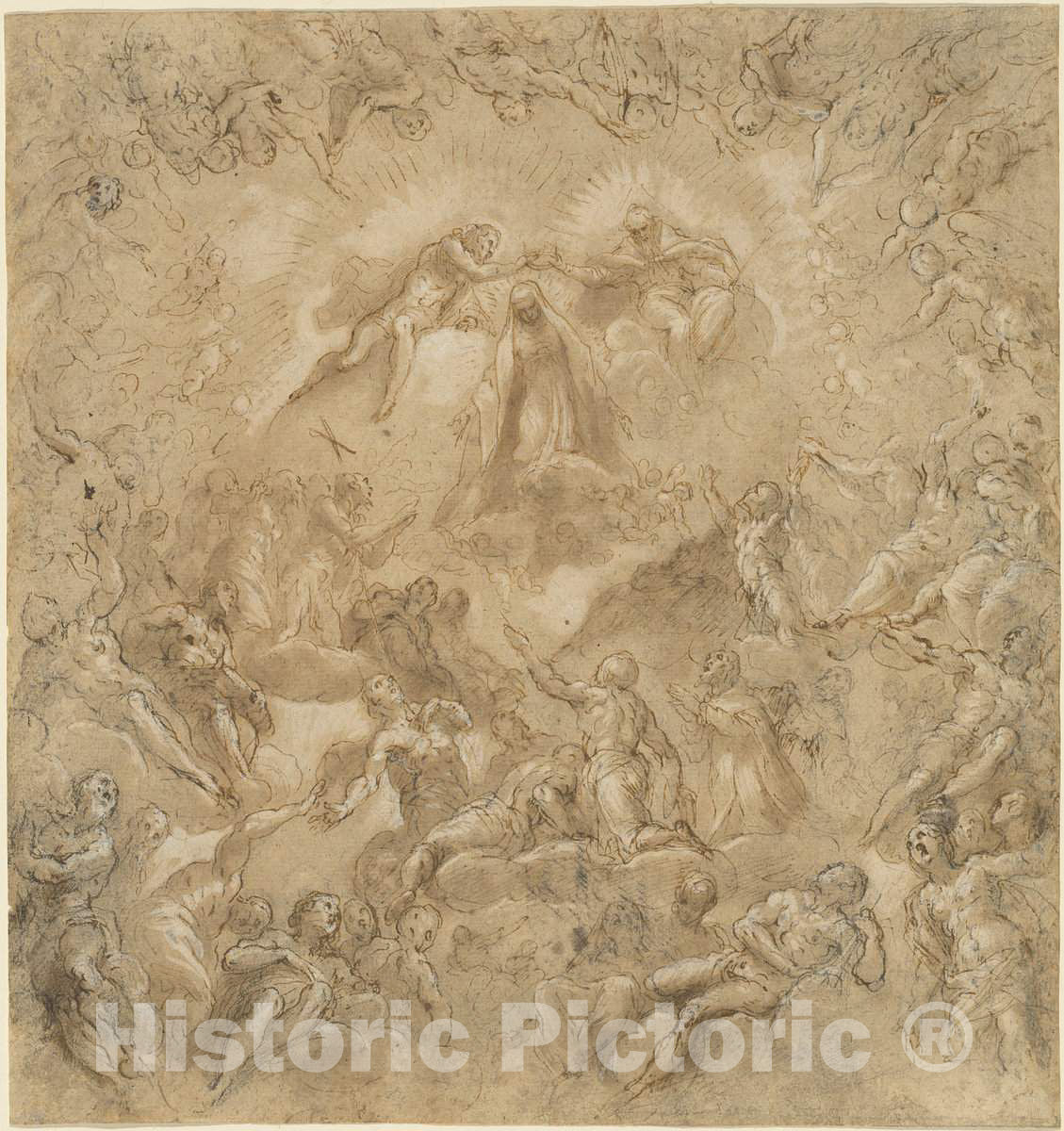 Art Print : Jacopo Palma il Giovane, The Coronation of The Virgin, c.1590 - Vintage Wall Art