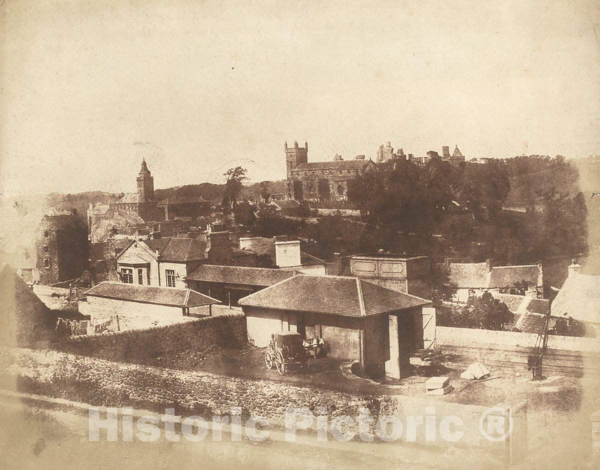 Art Print : Octavius Hill and Adamson, Linlithgow, from The Railway Station, with The Town Hall, St. Michael's Church, and Palace, 1843-1847 - Vintage Wall Art