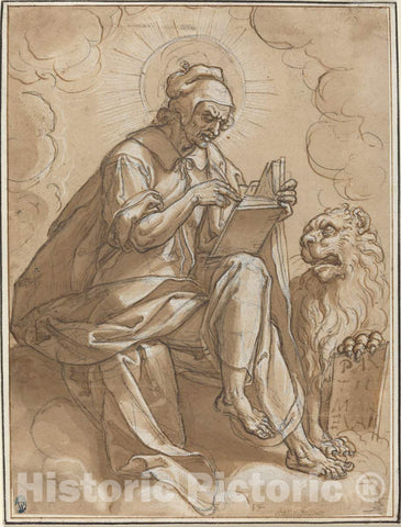 Art Print : Candid After Aldegrever After Pencz, Saint Mark The Evangelist, c. 1600 - Vintage Wall Art
