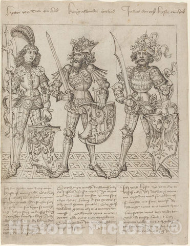 Art Print : Hector of Troy, Alexander The Great and Julius Caesar, 1492 - Vintage Wall Art