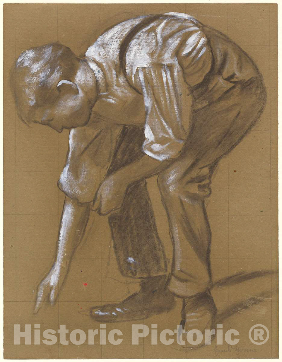 Art Print : Hans Thoma, A Man Bending Over, 1886 - Vintage Wall Art