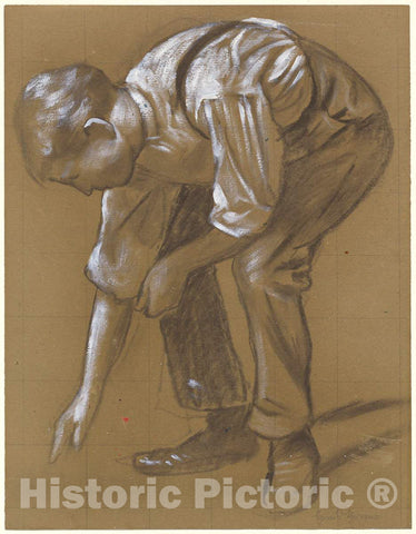 Art Print : Hans Thoma, A Man Bending Over, 1886 - Vintage Wall Art