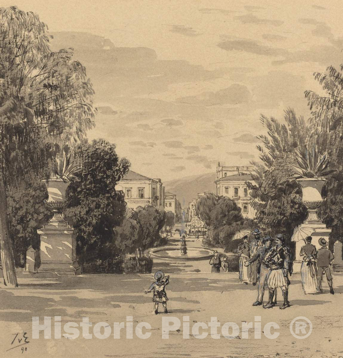 Art Print : Themistocles von Eckenbrecher, View from The Old Royal Palace of The Hermesstreet, 1890 - Vintage Wall Art