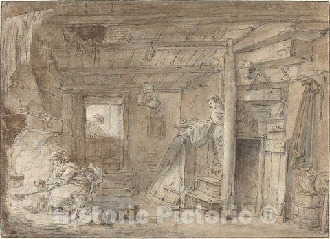 Art Print : Hubert Robert, Interior of a Farmhouse with Figures, Late 18th Century - Vintage Wall Art