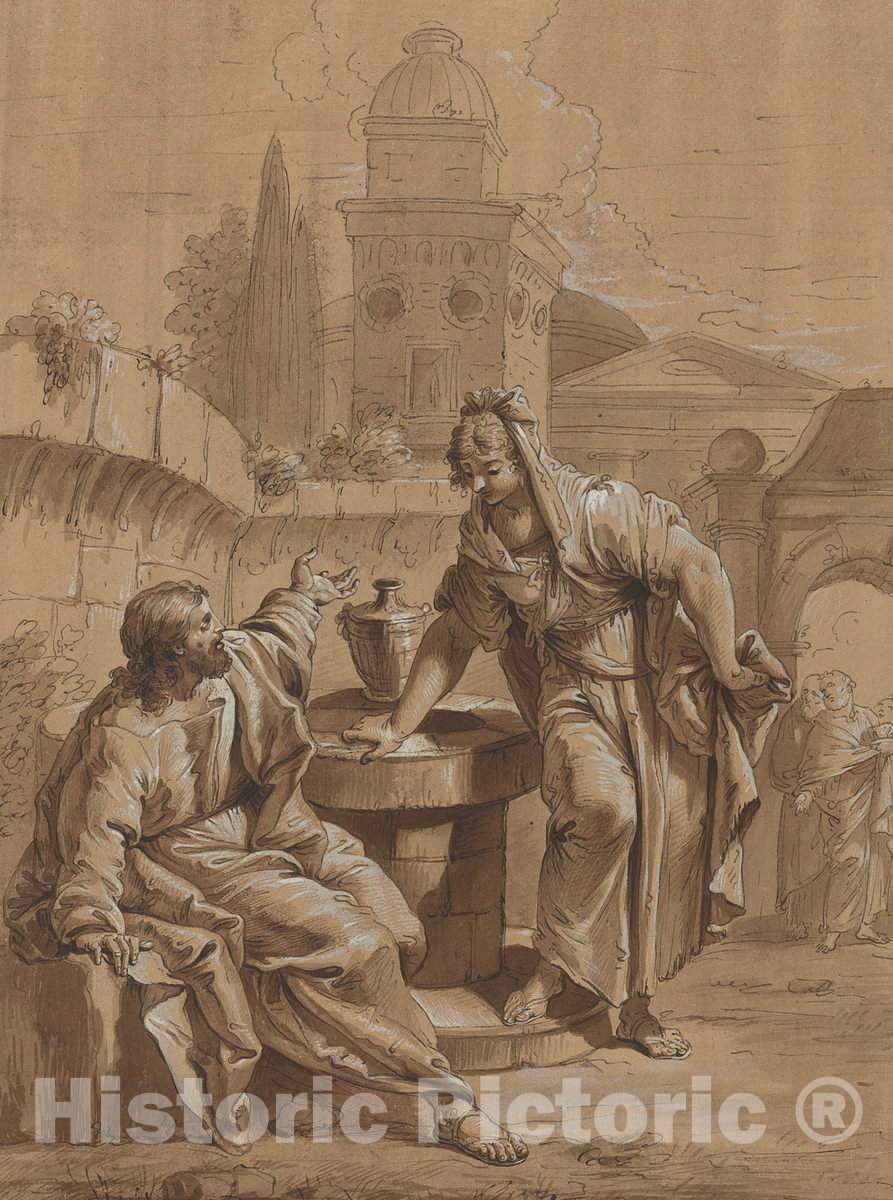 Art Print : Francesco Fontebasso, Christ and The Woman of Samaria, 18th Century - Vintage Wall Art