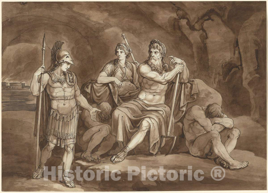 Art Print : Bartolomeo Pinelli, Telemachus Requests Permission from Pluto to Seek His Father in The Underworld, 1809 - Vintage Wall Art