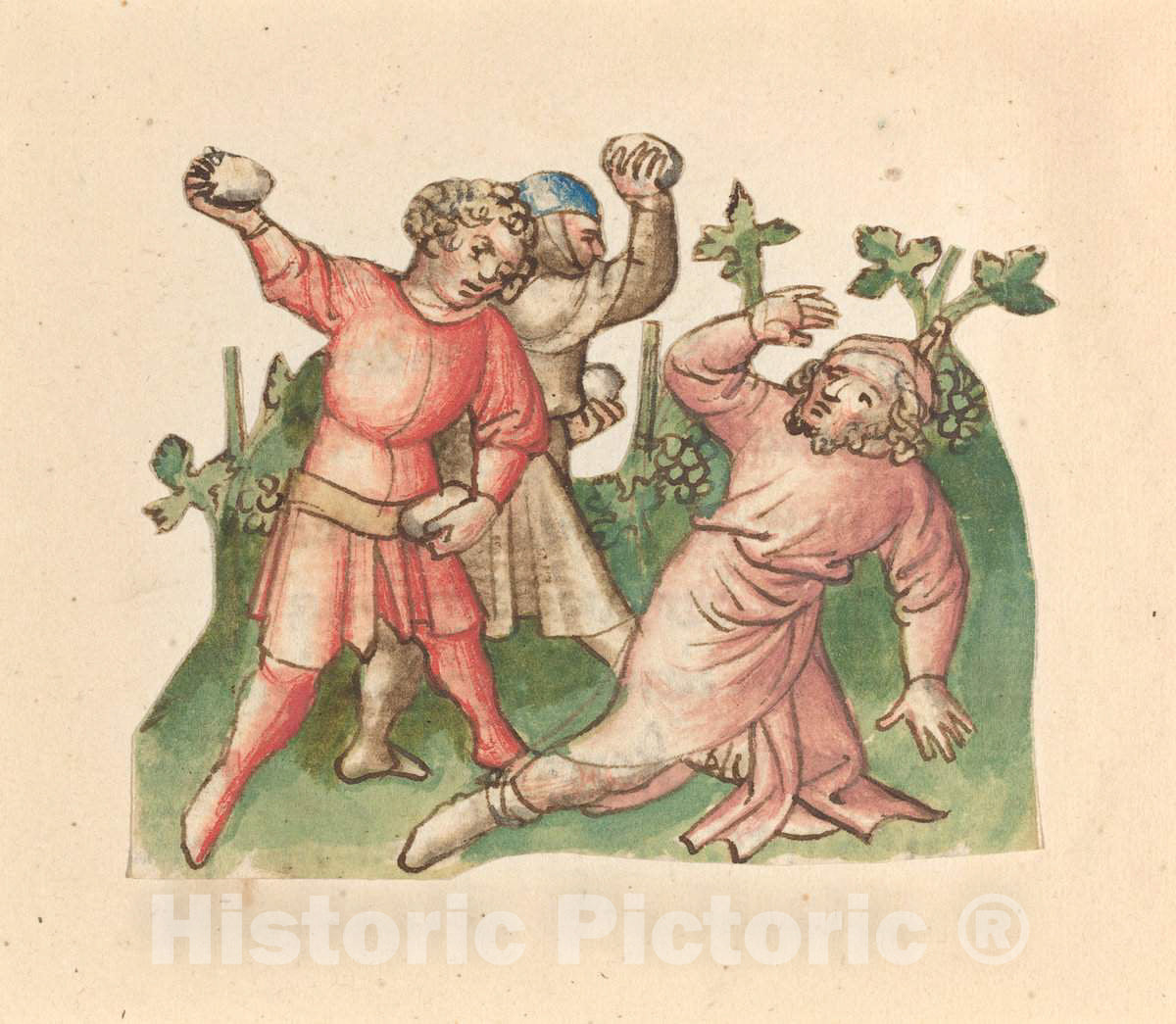 Art Print : A Stoning, c.1425 - Vintage Wall Art