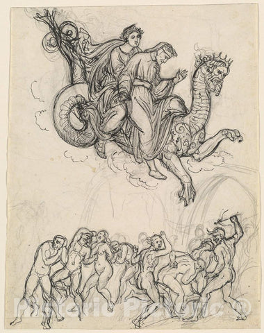 Art Print : Joseph Anton Koch, Dante and Virgil Riding on The Back of Geryon, c. 1821 - Vintage Wall Art