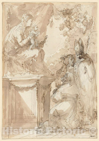 Art Print : Giuseppe Bernardino Bison, The Virgin and Child Enthroned, Adored by Saints, 1790s(?) - Vintage Wall Art