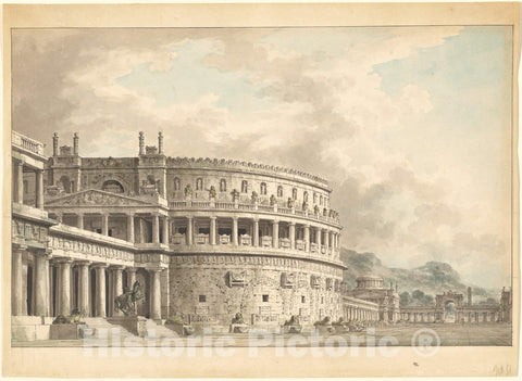 Art Print : Giuseppe Borsato, Architectural Fantasy of a Magnificent Ancient Mausoleum, c.1818 - Vintage Wall Art