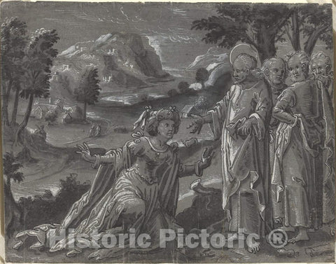 Art Print : Christ and The Adulteress [Recto], c. 1600 - Vintage Wall Art