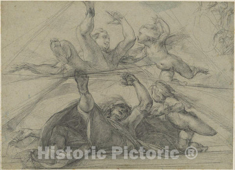 Art Print : Giulio Cesare Procaccini, Ceiling Studies of a Prophet and a Putto Seen from Below, c. 1602 - Vintage Wall Art