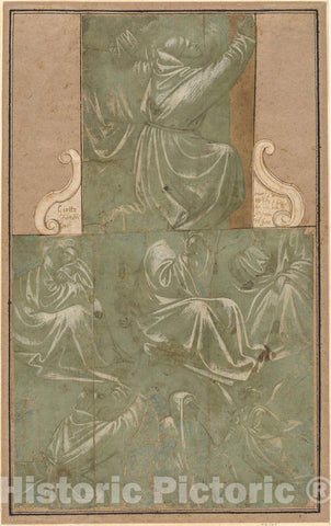 Art Print : Florentine School, Studies of Saint Francis Kneeling and Other Figures, c.1400 - Vintage Wall Art