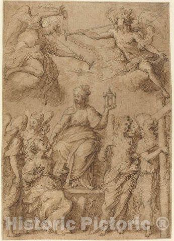 Art Print : Bernardo Strozzi, Ecclesia Surrounded by Angels Holding The Instruments of The Passion - Vintage Wall Art